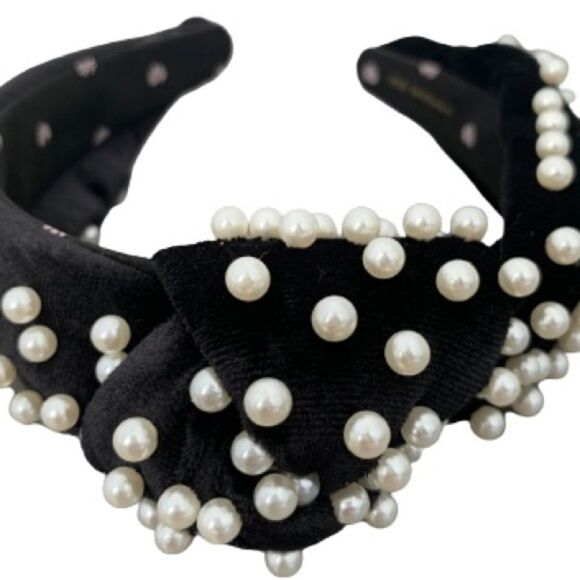 Lele Sadoughi Black Velvet Headband – Embellished with Faux Pearls - Picture 1 of 7